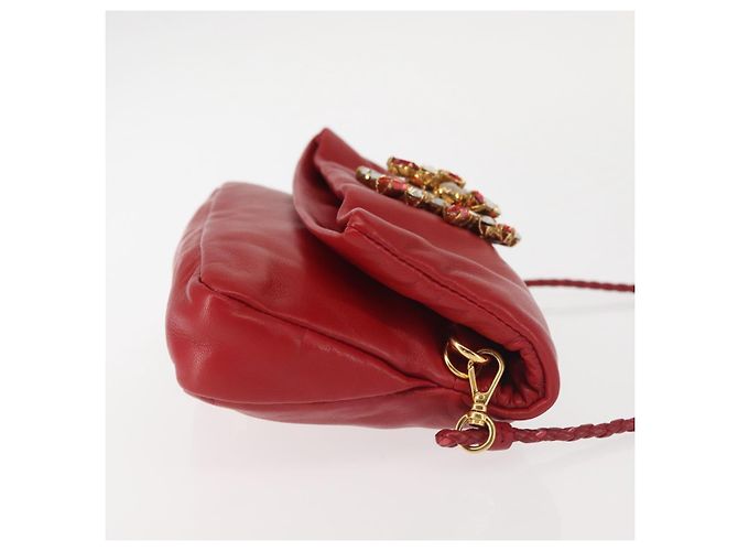 Miu Miu Bijoux Shoulder Bag Leather Red Gold Auth SW1539 Golden - view 3