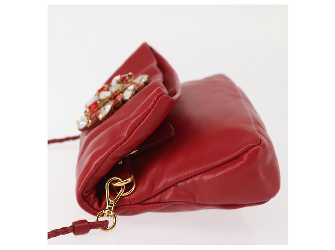 Miu Miu Bijoux Shoulder Bag Leather Red Gold Auth SW1539 Golden - view 4