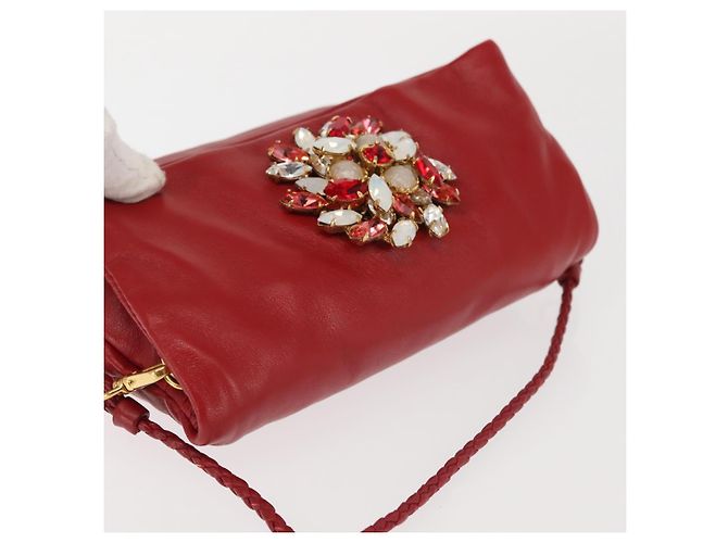 Miu Miu Bijoux Shoulder Bag Leather Red Gold Auth SW1539 Golden - view 6
