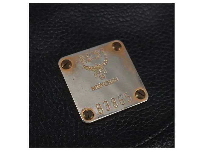Mochila MCM de cuero negro y dorado Auth BA5614 - vista 12