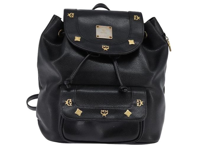 Mochila MCM de cuero negro y dorado Auth BA5614 - vista 13