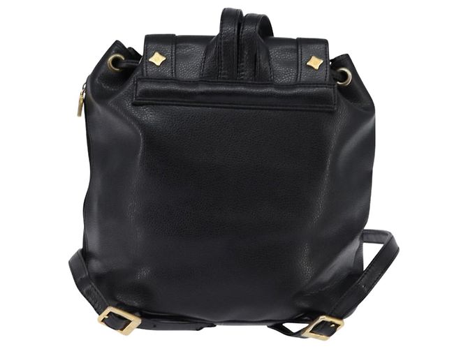 Mochila MCM de cuero negro y dorado Auth BA5614 - vista 2