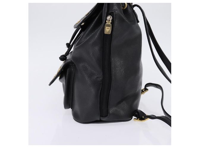 Mochila MCM de cuero negro y dorado Auth BA5614 - vista 3