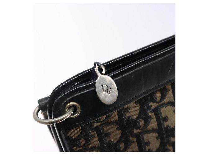 Borsa a Spalla in Tela Trotter Christian Dior Blu Navy Oro Auth 141525 D'oro - vista 10