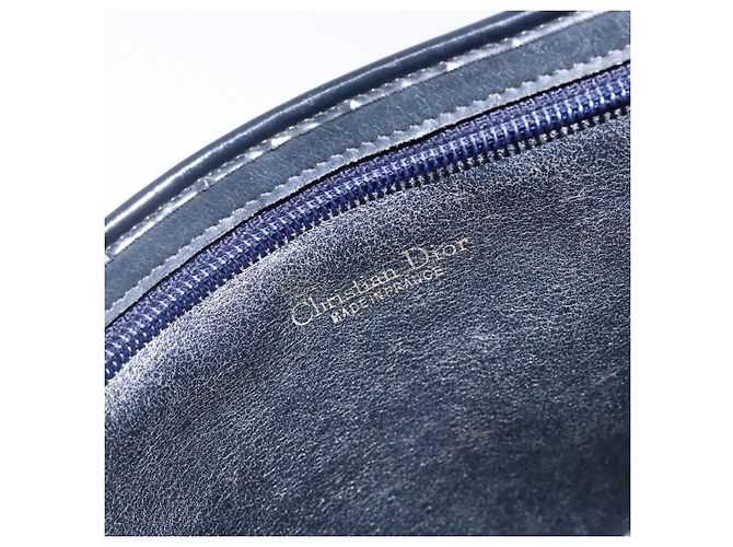 Borsa a Spalla in Tela Trotter Christian Dior Blu Navy Oro Auth 141525 D'oro - vista 11