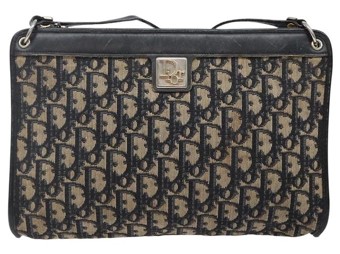 Borsa a Spalla in Tela Trotter Christian Dior Blu Navy Oro Auth 141525 D'oro - vista 13