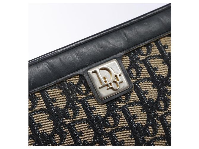 Borsa a Spalla in Tela Trotter Christian Dior Blu Navy Oro Auth 141525 D'oro - vista 17