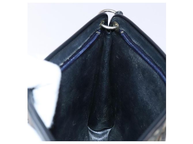 Borsa a Spalla in Tela Trotter Christian Dior Blu Navy Oro Auth 141525 D'oro - vista 19