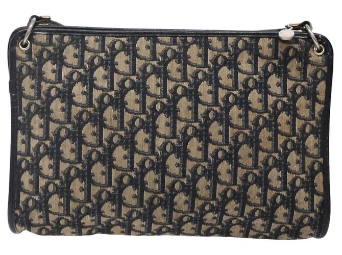 Borsa a Spalla in Tela Trotter Christian Dior Blu Navy Oro Auth 141525 D'oro - vista 2