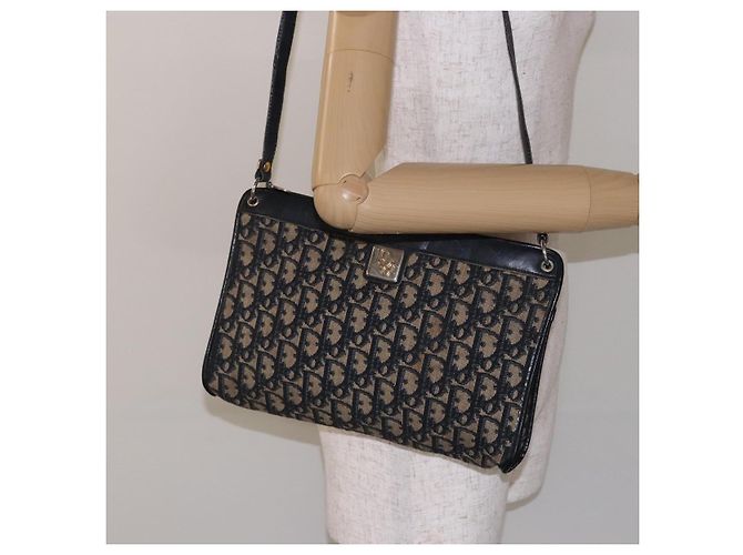 Borsa a Spalla in Tela Trotter Christian Dior Blu Navy Oro Auth 141525 D'oro - vista 20