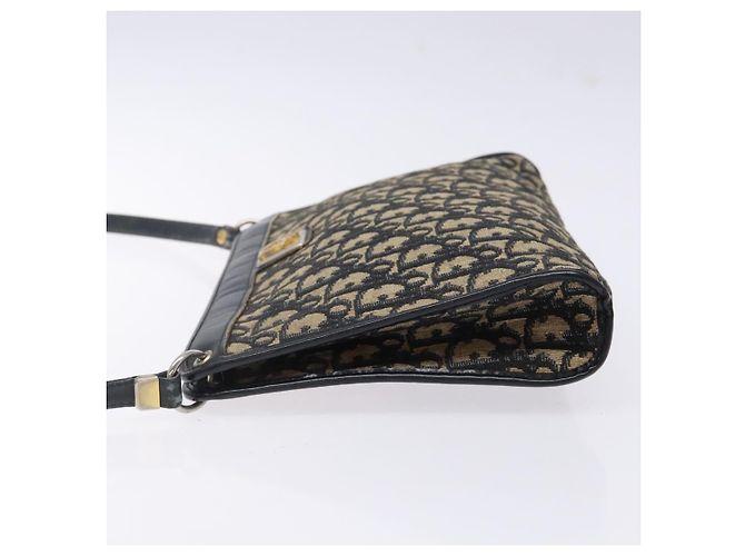 Borsa a Spalla in Tela Trotter Christian Dior Blu Navy Oro Auth 141525 D'oro - vista 4