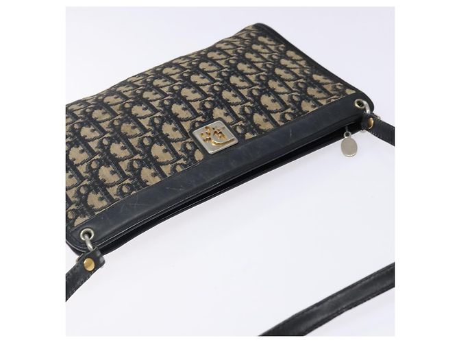 Borsa a Spalla in Tela Trotter Christian Dior Blu Navy Oro Auth 141525 D'oro - vista 6