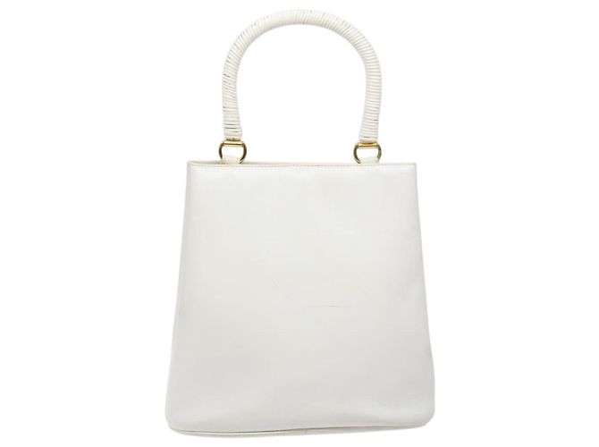 Borsa a mano Gancini in rattan bianco e oro Auth 141821 di Salvatore Ferragamo - vista 2