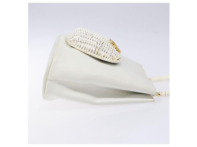 Borsa a mano Gancini in rattan bianco e oro Auth 141821 di Salvatore Ferragamo - vista 3
