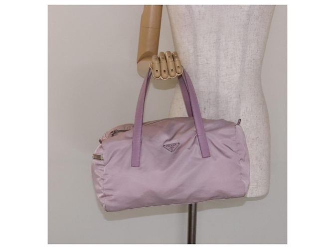 Bolso Boston PRADA de nailon rosa plata Auth 141532 - vista 21