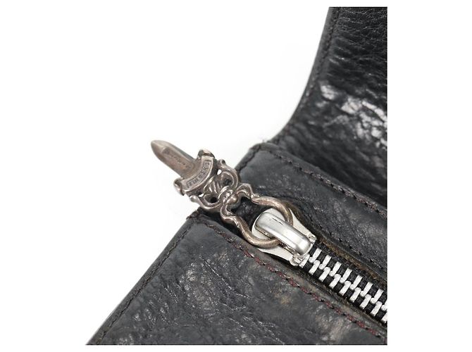 Cartera larga de cuero negro Chrome Hearts Wave Cross Ball Auth 136316M - vista 10