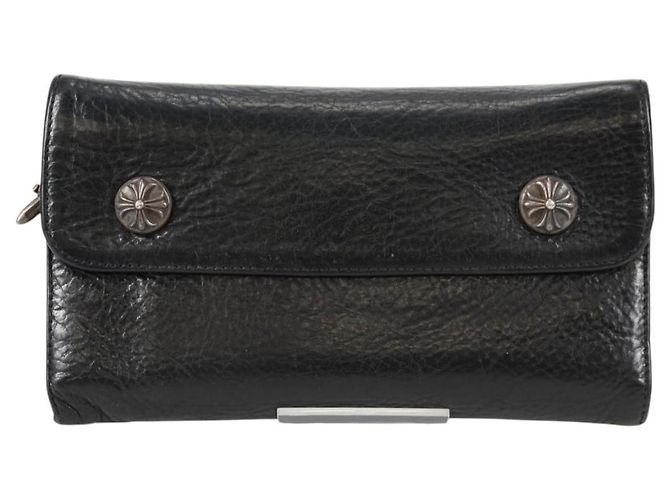 Cartera larga de cuero negro Chrome Hearts Wave Cross Ball Auth 136316M - vista 13