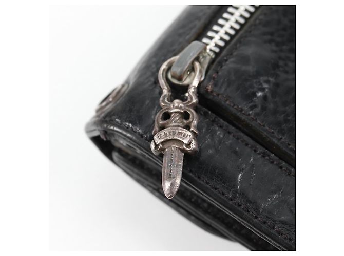 Cartera larga de cuero negro Chrome Hearts Wave Cross Ball Auth 136316M - vista 18