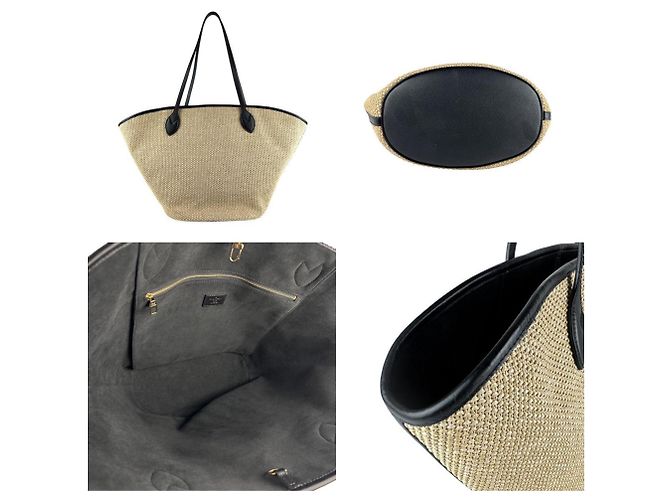 Louis Vuitton Saint Jacques Schultertasche aus Raffia-Leder Schwarz Beige - Ansicht 3