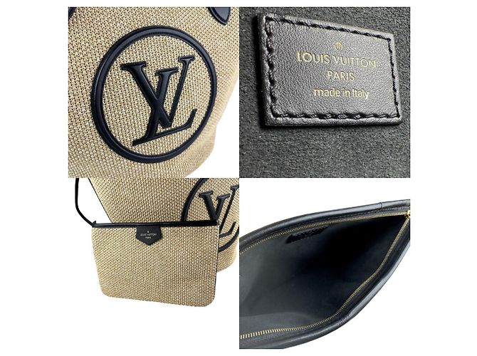 Louis Vuitton Saint Jacques Schultertasche aus Raffia-Leder Schwarz Beige - Ansicht 5