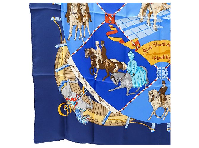 Hermès Seidenschal - Lebendes Pferdemuseum Chantilly Blau - Ansicht 5