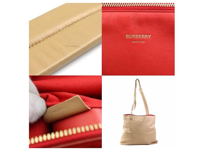 Borsa a spalla in pelle beige Burberry - vista 5
