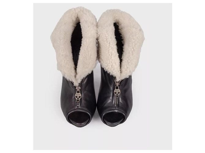 Bottines en cuir noir shearling Alexander McQueen Taille 39,5 - vue 3