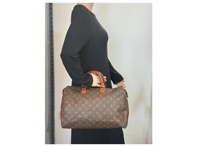 Borsa a mano Louis Vuitton Speedy Monogram in pelle marrone - vista 10