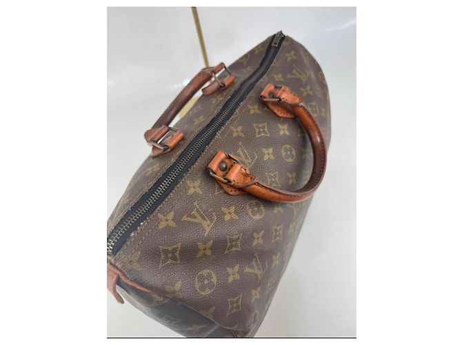 Borsa a mano Louis Vuitton Speedy Monogram in pelle marrone - vista 9