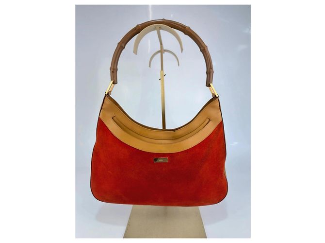 Borsa a spalla in suede arancione Gucci Bamboo, marrone chiaro 263 Rosso - vista 2
