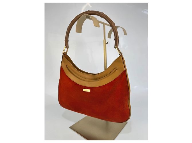 Borsa a spalla in suede arancione Gucci Bamboo, marrone chiaro 263 Rosso - vista 4