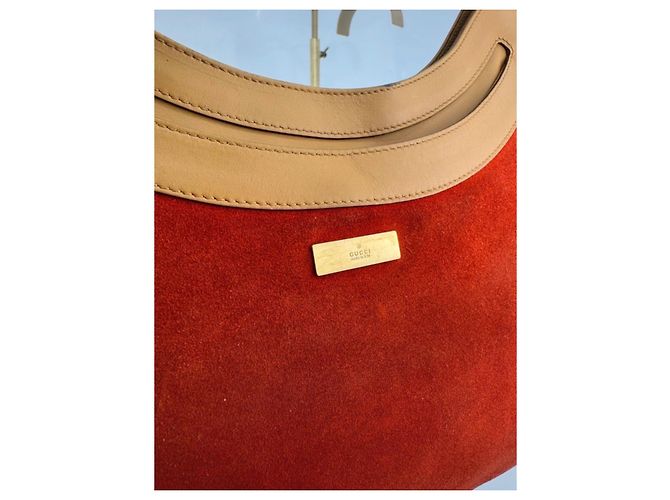 Borsa a spalla in suede arancione Gucci Bamboo, marrone chiaro 263 Rosso - vista 7