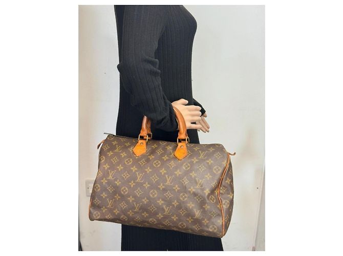 Borsa a mano Louis Vuitton Speedy Monogram in pelle marrone - vista 9