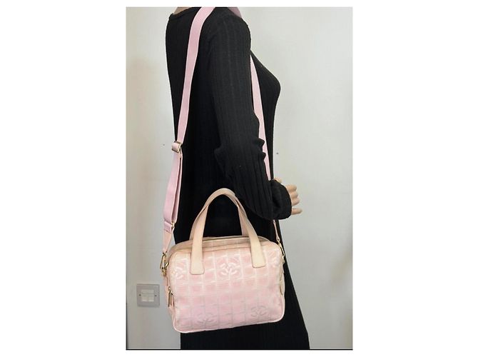 Bolsa de ombro Chanel em lona e couro Rosa 253 - vista 10