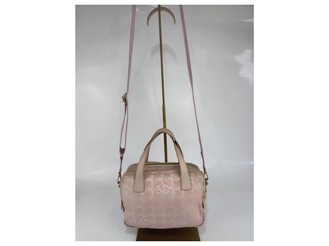Bolsa de ombro Chanel em lona e couro Rosa 253 - vista 3