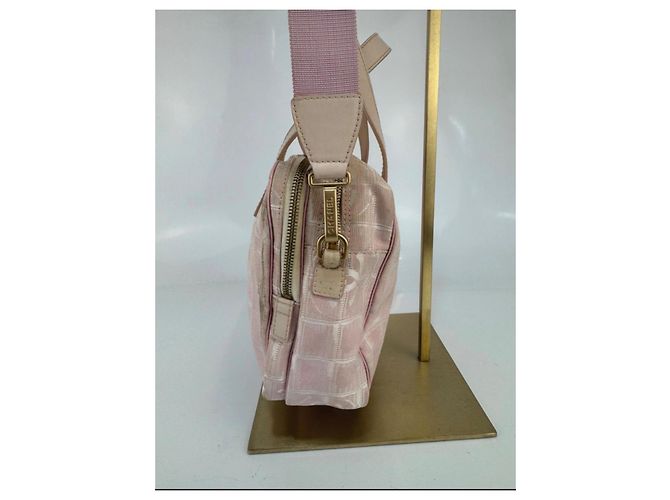 Bolsa de ombro Chanel em lona e couro Rosa 253 - vista 7