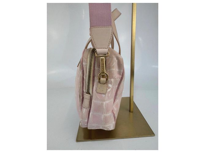 Bolsa de ombro Chanel em lona e couro Rosa 253 - vista 8