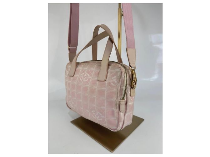 Bolsa de ombro Chanel em lona e couro Rosa 253 - vista 9