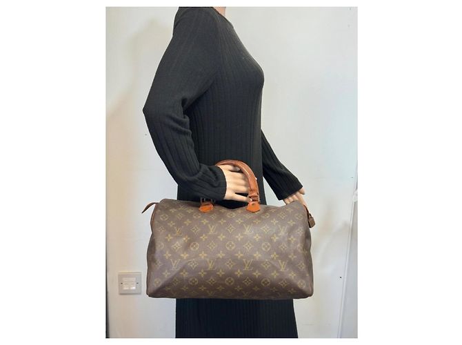 Borsa Louis Vuitton Speedy Monogram marrone in pelle marrone 249 - vista 5