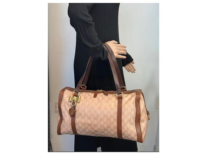 Borsa a spalla Gucci in tela e pelle marrone 261 - vista 11