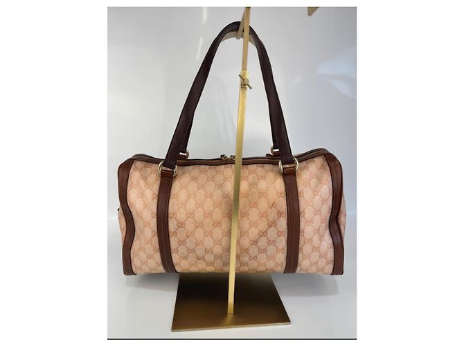 Borsa a spalla Gucci in tela e pelle marrone 261 - vista 3