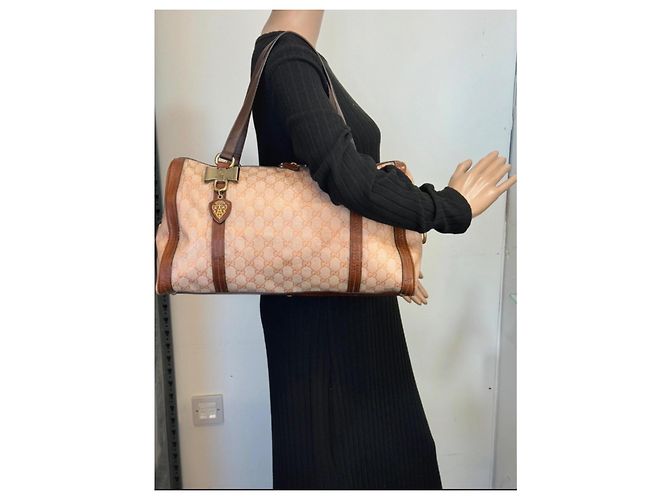 Borsa a spalla Gucci in tela e pelle marrone 261 - vista 8