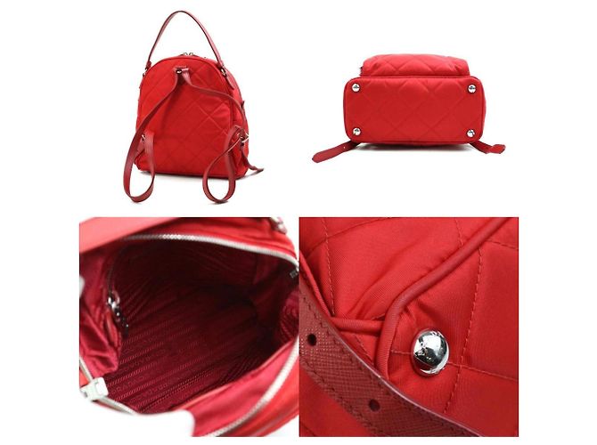 Prada Rucksack aus gestepptem Nylon und Leder Rot - Ansicht 3