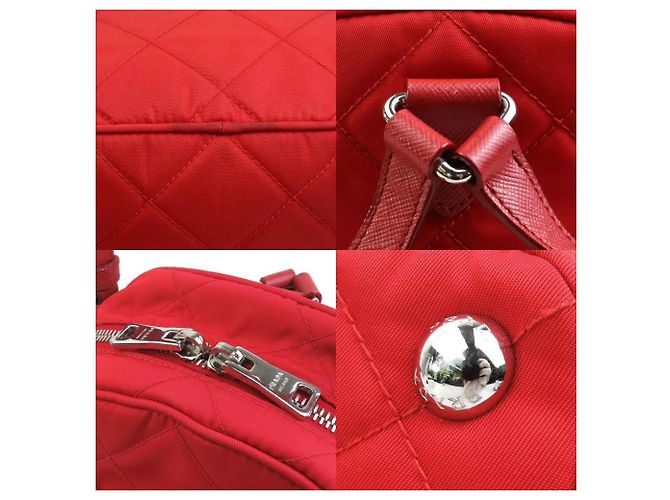 Prada Rucksack aus gestepptem Nylon und Leder Rot - Ansicht 4