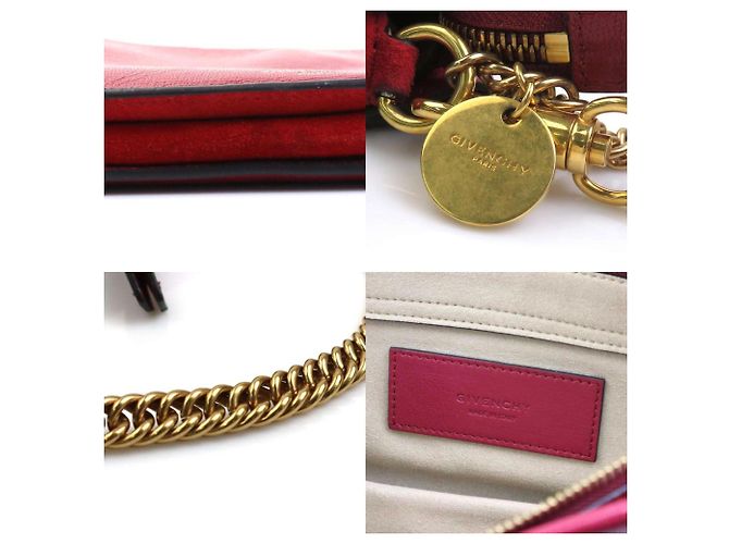 Bolsa de Ombro de Couro e Camurça Givenchy Vermelho Bordeaux - vista 5