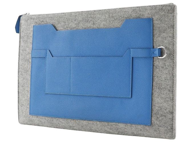 Pochette Toodoo Hermès Epsom e Lana 37 Blu - vista 2