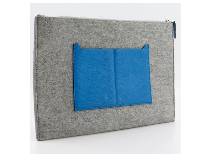 Pochette Toodoo Hermès Epsom e Lana 37 Blu - vista 3