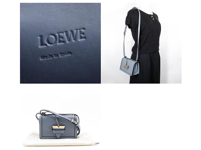 Borsa a Spalla Loewe Barcelona in Pelle Piccola Blu - vista 5