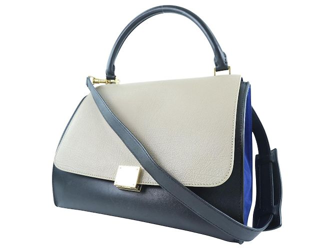 Céline Borsa Trapeze Celine in pelle con camoscio medio Nero - vista 3
