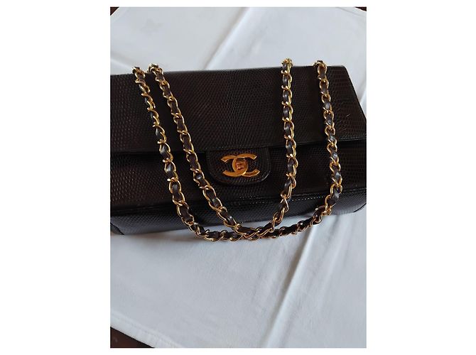 Borsa Chanel Timeless Classic in pelle di lucertola marrone con finiture oro - vista 2